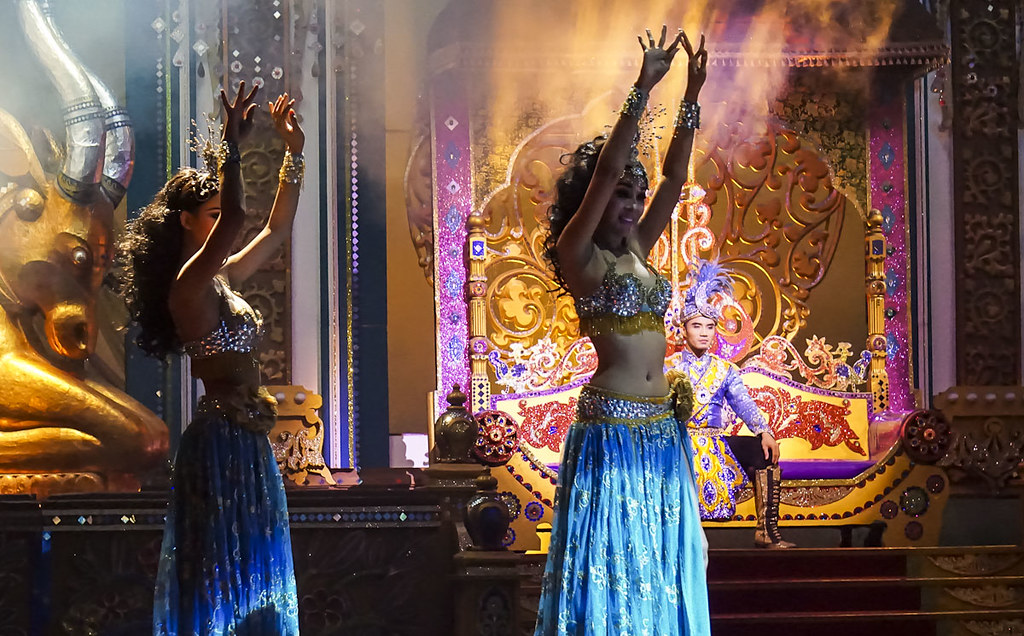 Performers on stage at a Thai cabaret show