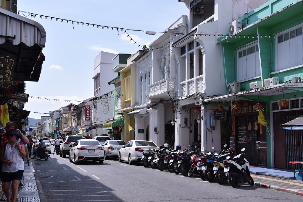 A street of colourful shophouses in Old Phuket Town