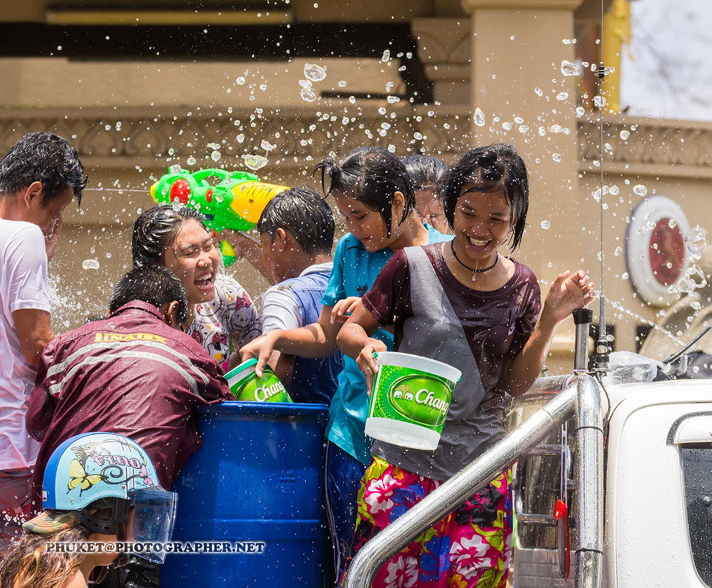 A lively Songkran water-festival street party in Thailand