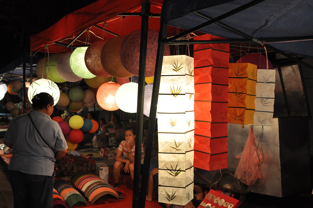 Colourful paper lanterns for sale at a night-market stall