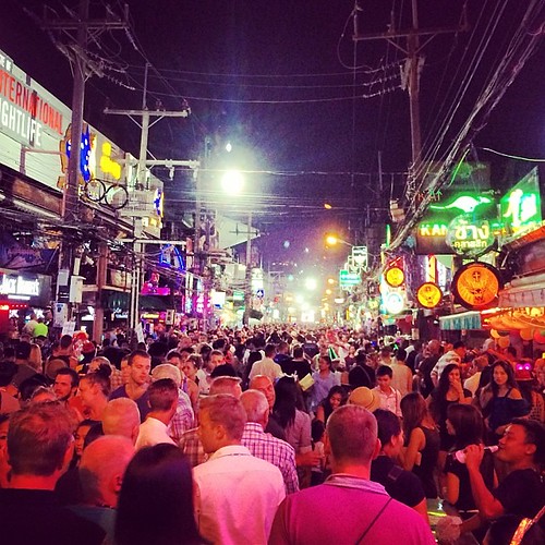Crowds filling Bangla Road, Patong's busiest nightlife street in Phuket, in the evening