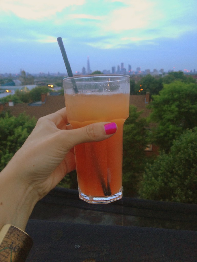 A dark and stormy cocktail served at a bar, ready for a night out