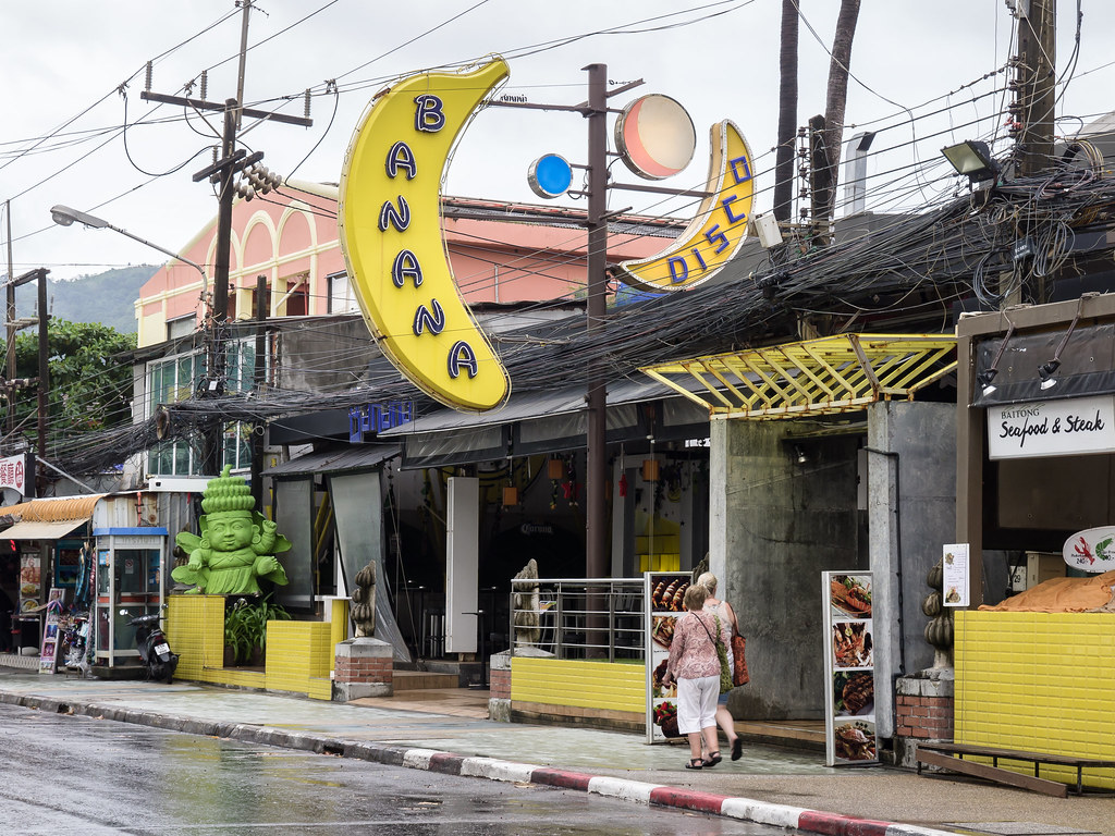 The Banana Disco and bar signs on the main strip in Patong, Phuket
